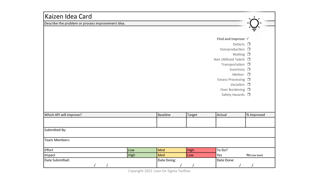 Leankit Card Template Examples Kaizen Idea Cards – Lean Six Sigma Toolbox